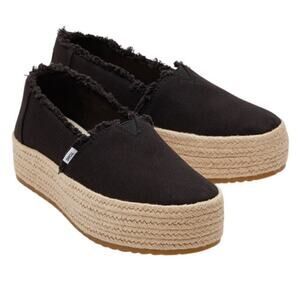 TOMS Valencia Platform Espadrille black canvas 7.5 wide